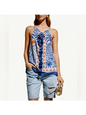 FARM Rio Afternoon Breeze Tassel Halter Tank Top